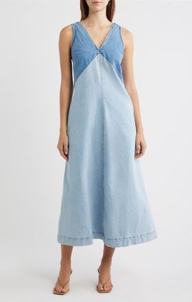 Ronny Kobo Azura Two-Tone Denim Midi Dress in 2-Tone Classic Wash at Nordstrom, Size X-Small