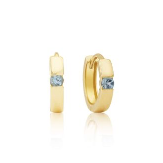 MAX + STONE 14k Yellow or White Gold Small Round Gemstone Huggie Hoop Earrings