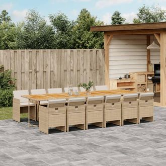 vidaXL Set Comedor De Jard&iacute;n Con Cojines 13 Pzas Rat&aacute;n Sint&eacute;tico Beige Vidaxl
