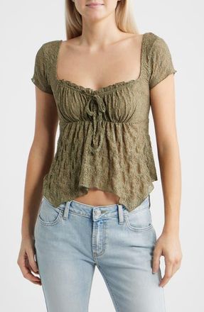 BDG Piper Asymmetric Hem Stretch Lace Top in Khaki at Nordstrom, Size X-Small