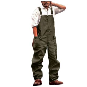 Generic Dungarees Mens with Pockets Relaxed Fit Work Dungaree Solid Colour Baggy Workwear Bib and Brace Overalls Straight Leg Durable Jumpsuit Vintage Casual 