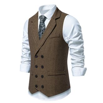 Generic Suit Vest For Men Uk Formal Vest For Men Business Dress Suit Waistcoat Double Breasted Waistcoat With Lapel Collar Gentleman Style Herringbone Vests C