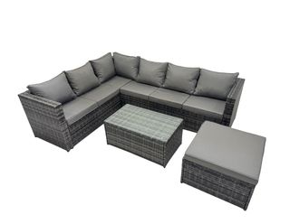 Fimous Outdoor Rattan Garden Furniture Set with Big Stool Dark Grey Mixed