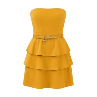 Elisabetta Franchi Vestido Corto Escalonado con Cintur&oacute;n - Dresses - Mujer - Amarillo - XS
