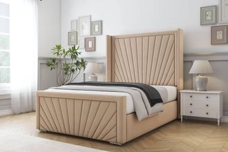 Comfort Beds Sunrise Plush Bed Frame - 50 Upholstered Wingback Headboard in Stone | Size: Single
