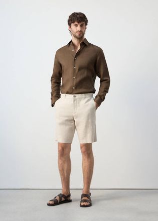 Mango Camicia slim fit 100% lino marrone tabacco - Uomo - XXL - MANGO MAN