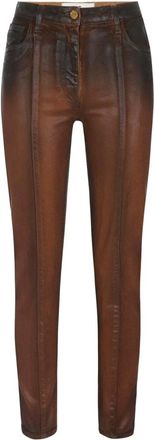 Elisabetta Franchi Jeans, Dames, Bruin, W27, Katoen, Cigarette Jeans met gelamineerd effect