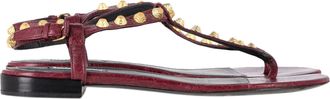 Balenciaga Pre-owned Womens Arena Studded Ankle Strap Thong Sandals in Burgundy Leather - Size EU 40