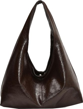 Generic Women PU Simple Carrying Bag Large Capacity Casual Tote Handbag Solid Color Stylish Shoulder Purse Hasp Closure Outdoor Travel Bag (Coffee)