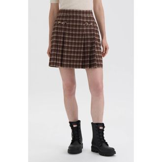Hunter Plaid Pleated Horsebit Miniskirt in Brown at Nordstrom Rack, Size X-Large