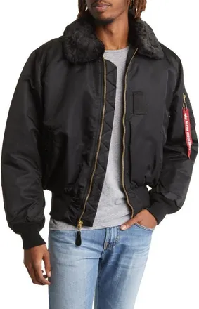 Alpha Industries Alpha B-15 Water Resistant Flight Jacket with Removable Faux Fur Collar in Black at Nordstrom, Size Xx-Large