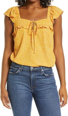 Gibsonlook Ruffle Top in Marigold Dot Prt at Nordstrom, Size X-Large