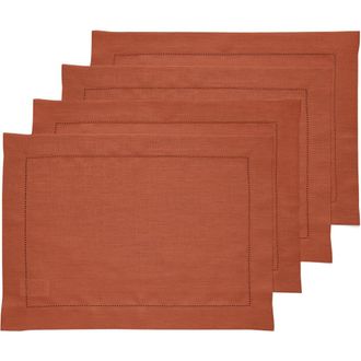 Solino Home Linen Placemats - Classic Hemstitch, 14 x 19 in Cinnamon at Nordstrom, Size Medium