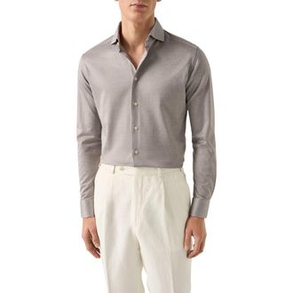 Eton Contemporary Fit Filo di Scozia Jersey Dress Shirt in Medium Brown at Nordstrom, Size 17.5