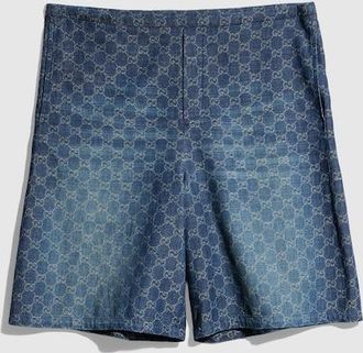 Gucci GG Chambray Cotton Denim Shorts, Size 46 IT, Blue
