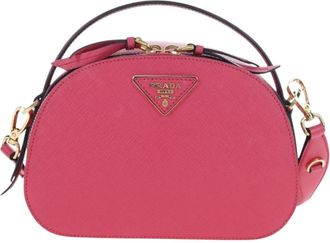 Prada Odette Top Handle Saffiano Leather Pink Leather Handbag (Pre-Owned)