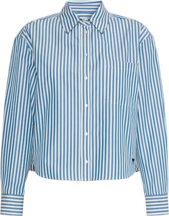 Weekend Cropped Button-Up Shirt with Vertical Stripes and Relaxed Fit