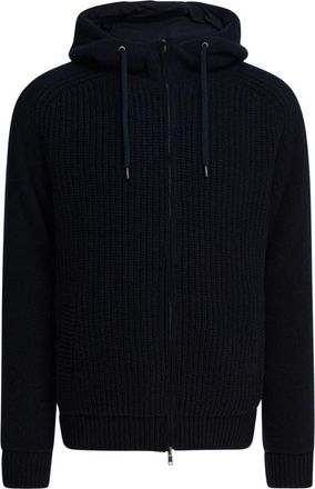 Herno Wollen hoodie met rits - Heren - Sweatshirts & Hoodies - Blauw - Maat: L Wol