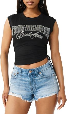 True Religion Crystal Ruched Baby Tee in Jet Black at Nordstrom, Size Xx-Large