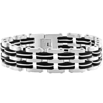Pompeii3 Mens Steel Polished Two Tone Brushed Black 18mm Link 8.5 Bracelet