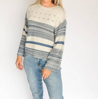 Tribal Bell Sleeve Boat Neck Sweater In Slateblue