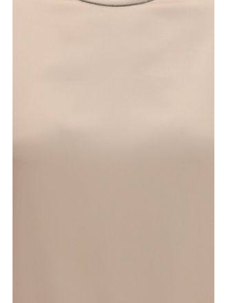 Brunello Cucinelli Womens Silk Blouse With Monili Chain Sand T-Shirts & Jerseys