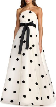Mac Duggal Strapless Polka Dot Organza Ball Gown with Satin Bow in Black Ivory at Nordstrom, Size 16