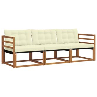 vidaXL Conjunto De Sof&aacute;s De Exterior Con Coj&iacute;n 3 Pcs Natural Y Crema Vidaxl