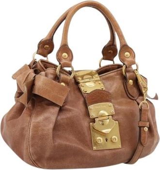 Miu Miu Pre-owned Hand Bag - Dames - Vintage Handtas - Bruin - ONE Size - Leer - Vintage