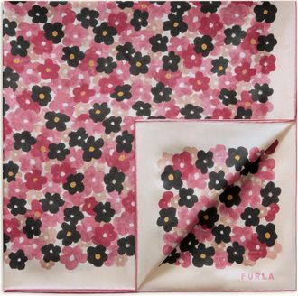 Furla Tortona Sciarpa Toni Blush Pink Multicolore Twill Di Seta Stampa Macroflower Donna