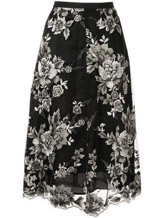 Antonio Marras Rok met geborduurde bloemen - Zwart