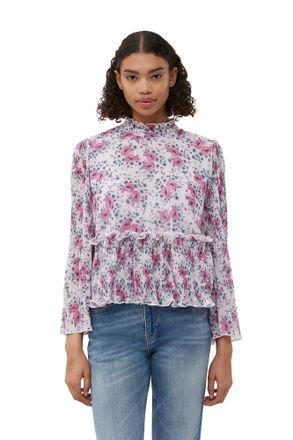 Ganni Pleated Georgette Blouse - Size 10/12 Pink