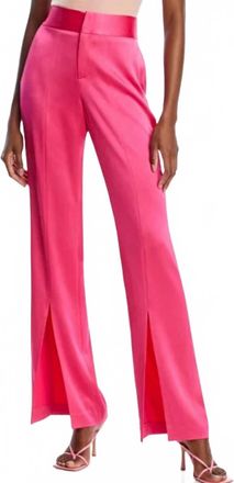 Alice & Olivia Jody Satin High Waist Slit Front Pants In Pink