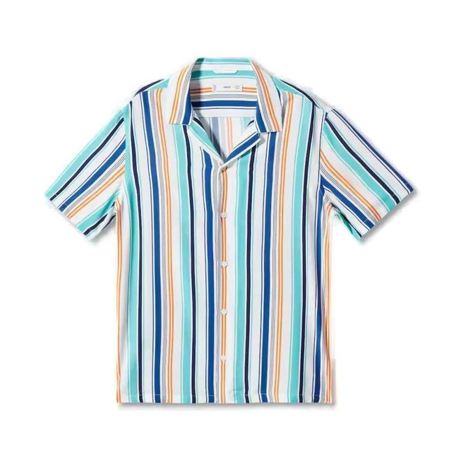 Mango Short Sleeve Shirts, male, Multicolor, M, Blue Striped Short Sleeve Shirt
