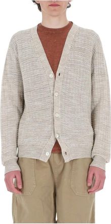 Roberto Collina Cardigan tramato in cotone-lino - Heren - Vesten - Grijs - XL - Katoen - Truien & Vesten
