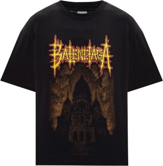 Balenciaga Graphic-Print Distressed T-Shirt - Dames - T-shirts - Zwart - XL - Katoen - Tops