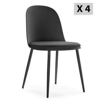 HOMN Set de 4 sillas negro, patas met&aacute;licas y asiento tapizado