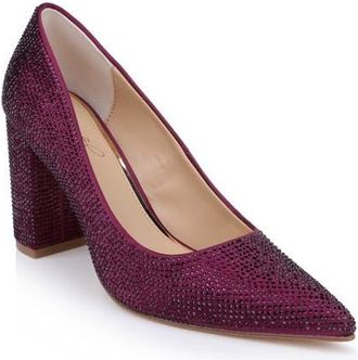 Badgley Mischka Banee II Crystal Pointed Toe Pump in Bordeaux Satin at Nordstrom, Size 7.5