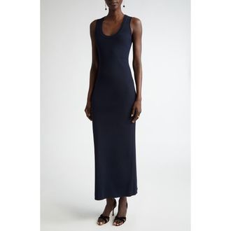 St. John Scoop Neck Fine Rib Tank Dress in Midnight at Nordstrom, Size Large