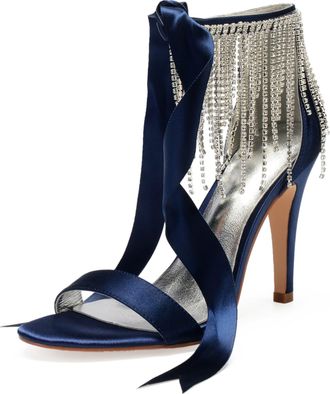 Generic Heels Wedding Bridal Shoes Women Open Toe Stiletto High Heeled Sandals for Prom, Party, Daily 10.5Cm,Dark Blue,5 UK