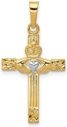 Diamond2Deal 14k Yellow Gold and Rhodium Polished Claddagh Cross Pendant