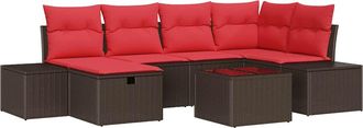 vidaXL Conjunto De Sof&aacute; De Jard&iacute;n 7 Uds. Marr&oacute;n Rat&aacute;n Sint&eacute;tico Vidaxl