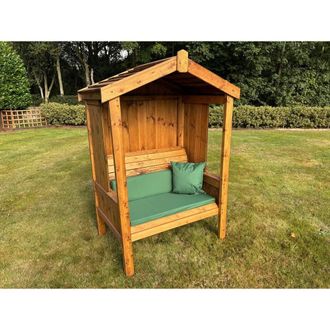 Charles Taylor Trading Two Seater Imperial Arbour - Green Cushion Included - Fully Assembled in Light Brown