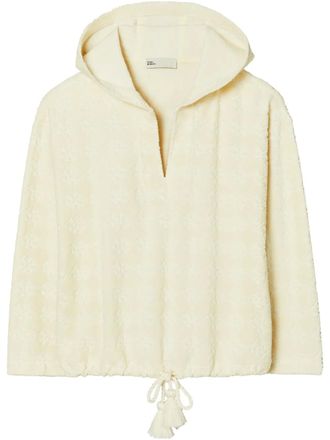 Tory Burch logo-jacquard terry hoodie - Neutrals
