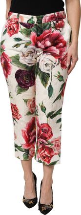 Dolce & Gabbana Multicolor Rose Floral Cropped Trousers Womens Pants