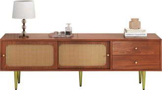 STILVORA Mueble Tv Con 2 Puertas Correderas De Rat&aacute;n, 2 Cajones Y 4 Huecos, Pasacables, Para Sal&oacute;n, 160 X 40 X 60 Cm