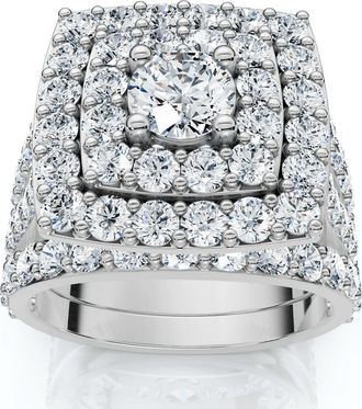 Pompeii3 3Ct Cushion Halo Diamond Engagement Wedding Ring Set Lab Grown 10k