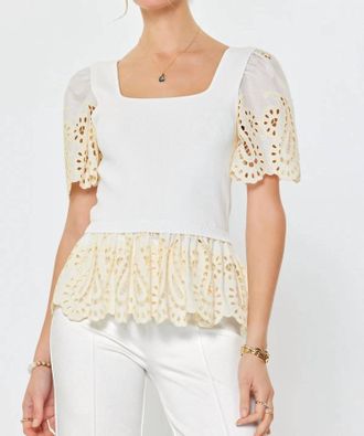 Current Air Delicate Darling Mixed Media Top In White