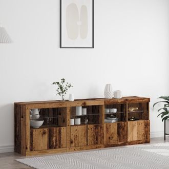 Berkfield Home Sideboard with LED Lights Old Wood 202x37x67 cm Engineered Wood in Brown | Size: 202 x 37 x 67 cm