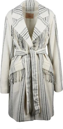 Twin-Set Fringe-Detail White Twinset Coat With Belted Closure